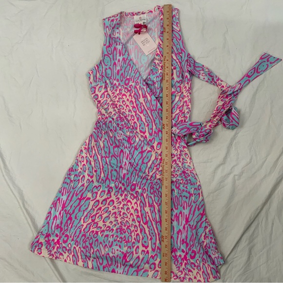 JB by Julie Brown Pink & Blue Lizzy Meow Leopard Print Wrap Dress XS New W/Tags - Picture 16 of 16